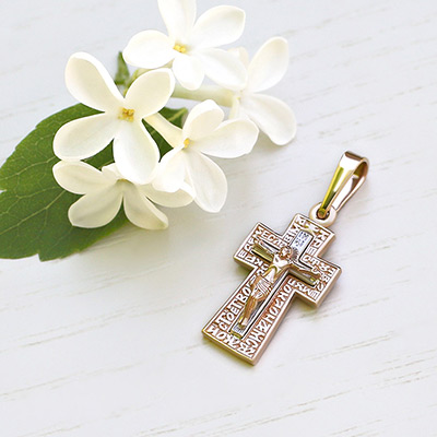 Золотой крестик 11821АКВ - миниатюра фотографии товара в каталоге ЛиноБамбино