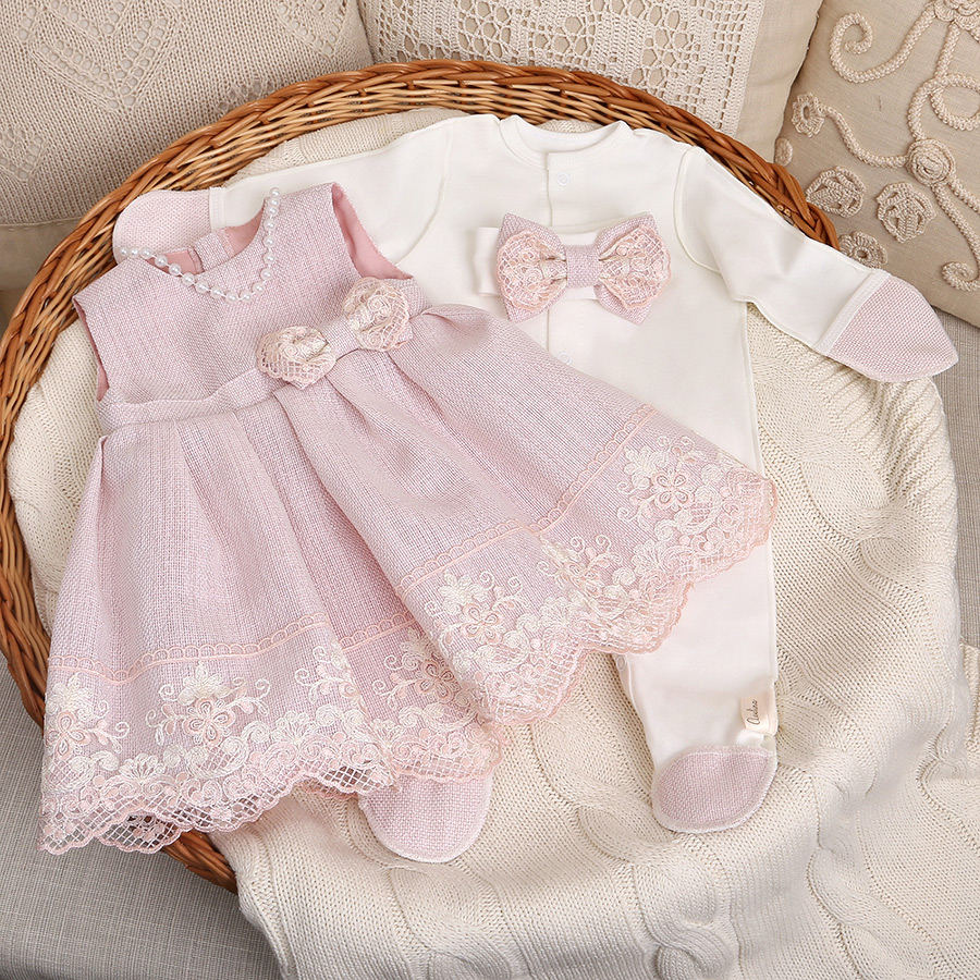 Комплект на выписку девочки "Люрекс" молочно-пудровый фото 10