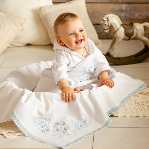 Крестильный комплект "Голубой лучик" с пеленкой - миниатюра фотографии товара в каталоге ЛиноБамбино