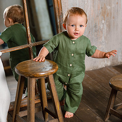 Фото товара "Льняной комбинезон Ветерок зеленый" при наведении