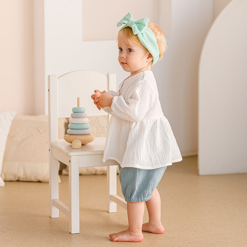 Костюмчик из муслина Дуэт цунами-молочный для девочки фото 2