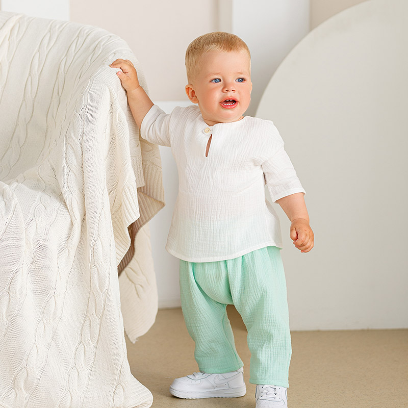 Костюмчик из муслина Дуэт мятно-ванильный для мальчика фото 1