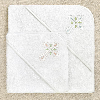 Махровое крестильное полотенце с уголком "Крест с листочками" - миниатюра фотографии товара в каталоге ЛиноБамбино