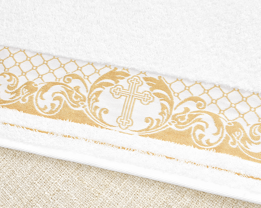 Махровое полотенце для крещения с золотым бордюром фото 4