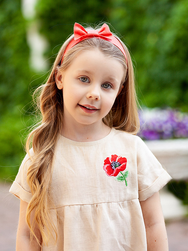 Платье Красный мак бежевое лён фото 4