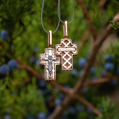 Золотой крестик 14865АКВ - миниатюра фотографии товара в каталоге ЛиноБамбино