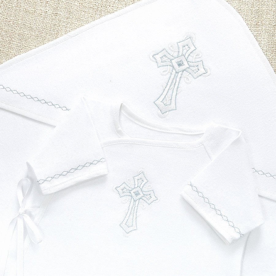 Крестильный комплект "Голубое перышко" с пеленкой фото 4