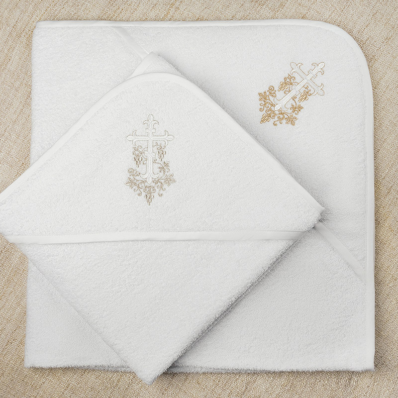 Махровое полотенце для крещения с уголком "Крестик с лозой" фото 9