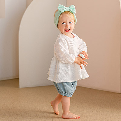 Костюмчик из муслина Дуэт цунами-молочный для девочки - миниатюра фотографии товара в каталоге ЛиноБамбино