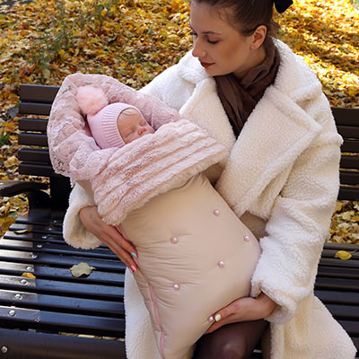 Зимний конверт на выписку "Пуф", пудра - миниатюра фотографии товара в каталоге ЛиноБамбино