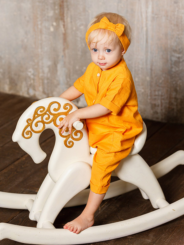 Льняной комбинезон Ветерок желтый фото 6