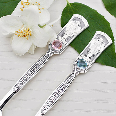 Серебряная ложка "Ангел-хранитель" крестнику/крестнице