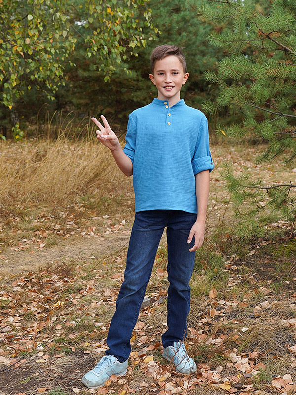 Рубашка для мальчика муслин лазурь фото 14