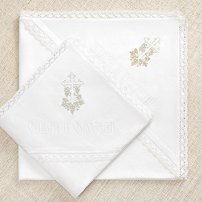 Теплая крыжма "Крестик с лозой кружевная"  - миниатюра фотографии товара в каталоге ЛиноБамбино