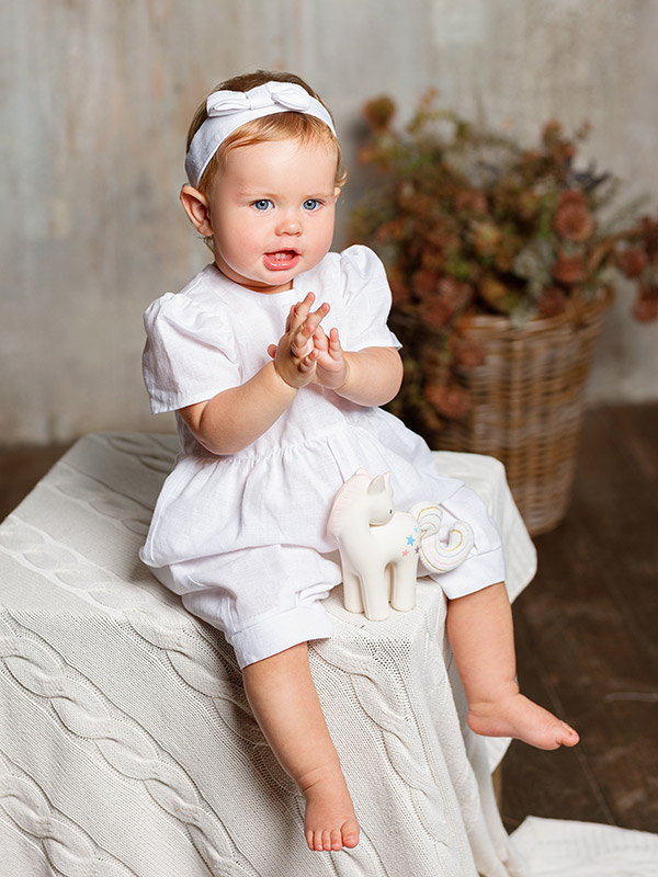 Льняной комбинезон Безе белый фото 6