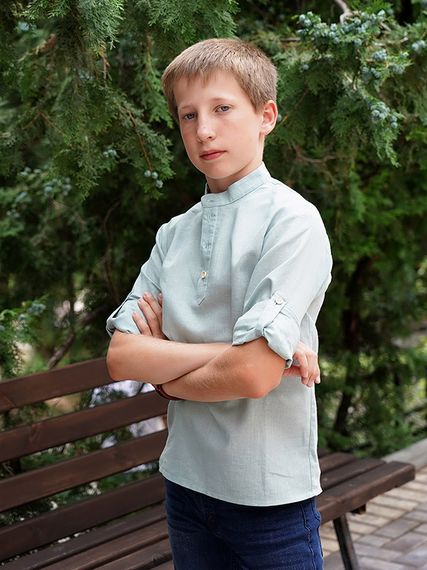 Рубашка для мальчика лен полынь фото 5
