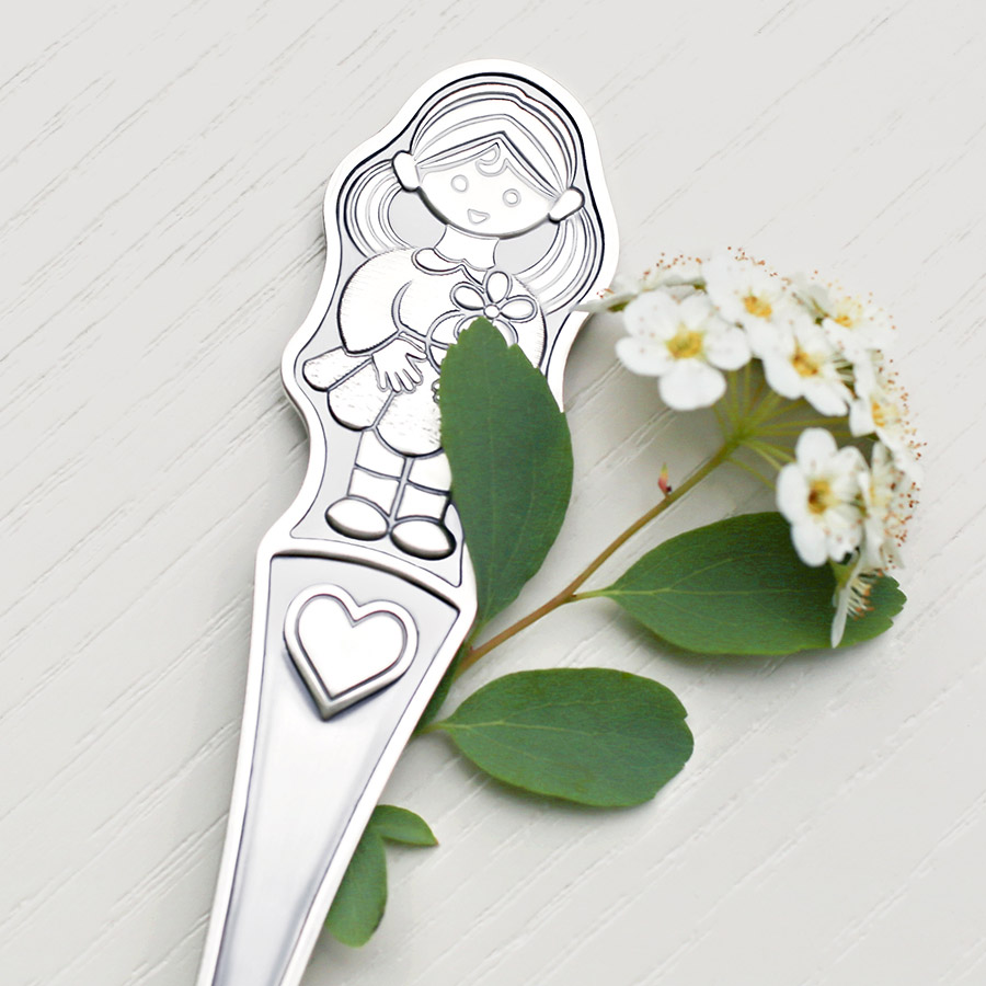 Серебряная ложка и погремушка "Девочка"