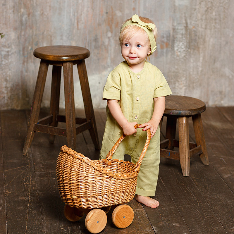 Льняной комбинезон Ветерок оливка фото 3