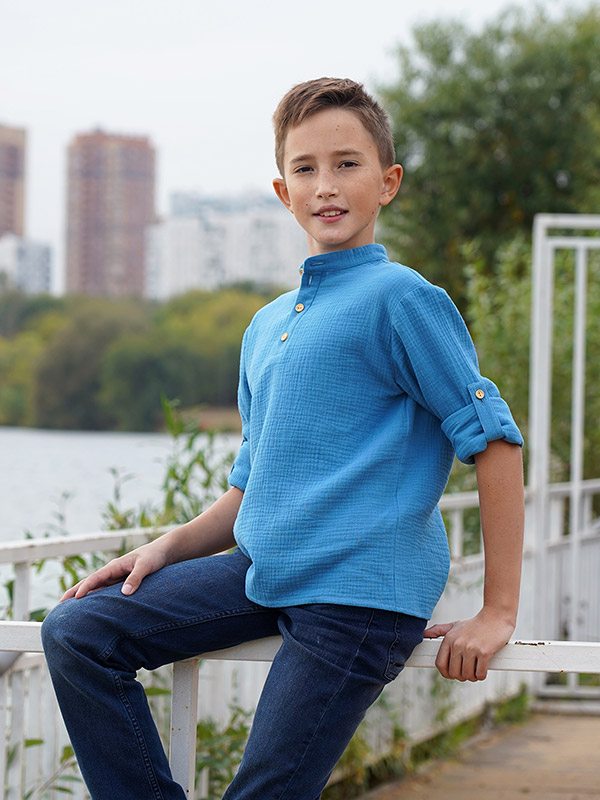 Рубашка для мальчика муслин лазурь фото 9