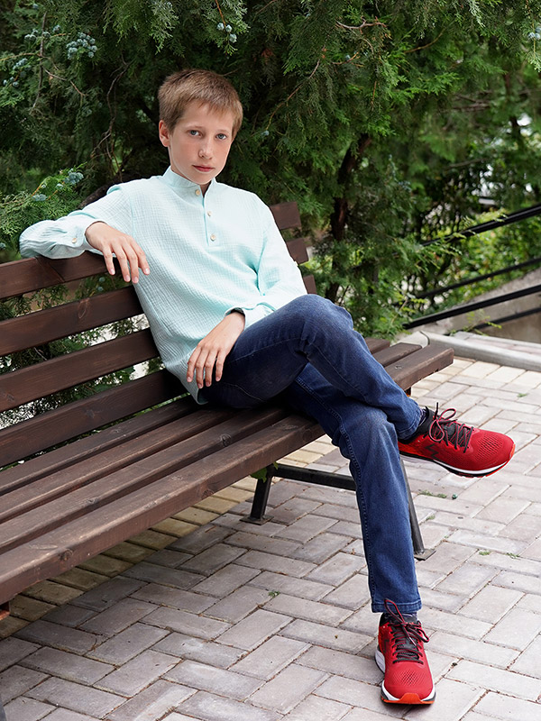 Рубашка для мальчика муслин небесный фото 1