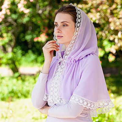 Платок с капюшоном для таинств "Сирень" - фото из магазина ЛиноБамбино
