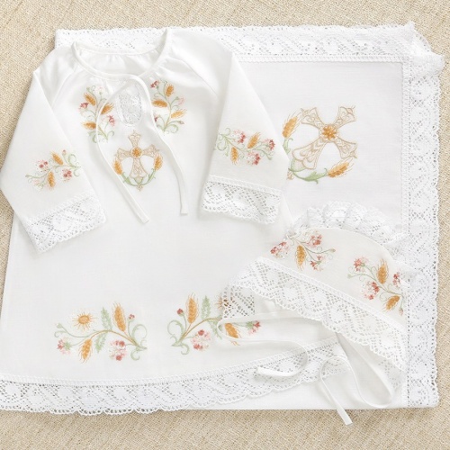 Крестильный комплект "Василиса" для девочки с пеленкой - миниатюра фотографии товара в каталоге ЛиноБамбино