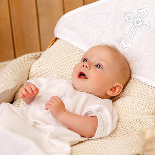 Крестильный набор "Голубое перышко" с полотенцем - миниатюра фотографии товара в каталоге ЛиноБамбино