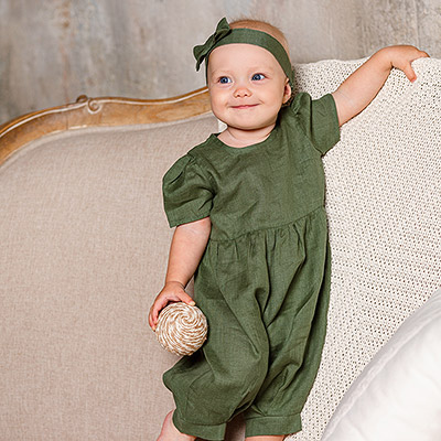 Льняной комбинезон Безе зеленый - миниатюра фотографии товара в каталоге ЛиноБамбино