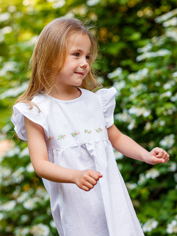 Платье Розочки белое лён фото 7