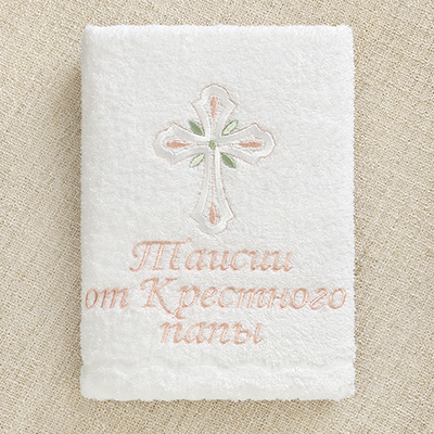 Фото товара "Классическое махровое полотенце для крещения "Крест с листочками"" при наведении