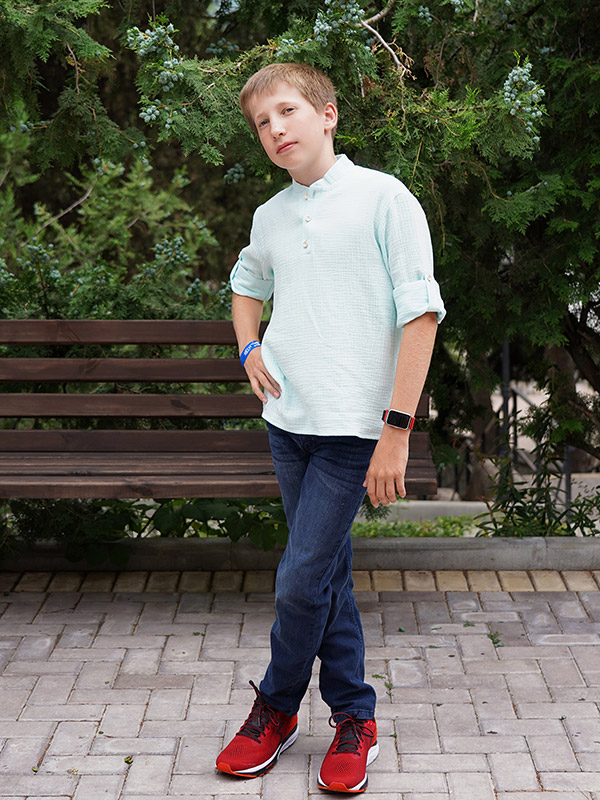 Рубашка для мальчика муслин небесный фото 5