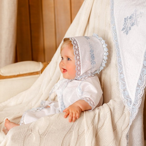 Крестильный набор "Голубая лоза" с полотенцем - миниатюра фотографии товара в каталоге ЛиноБамбино