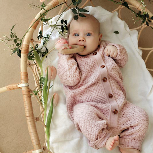 Вязаный текстурный комбинезон Пудровый фото 3