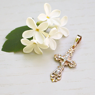 Фото товара "Золотой крестик 10185АКВ" при наведении