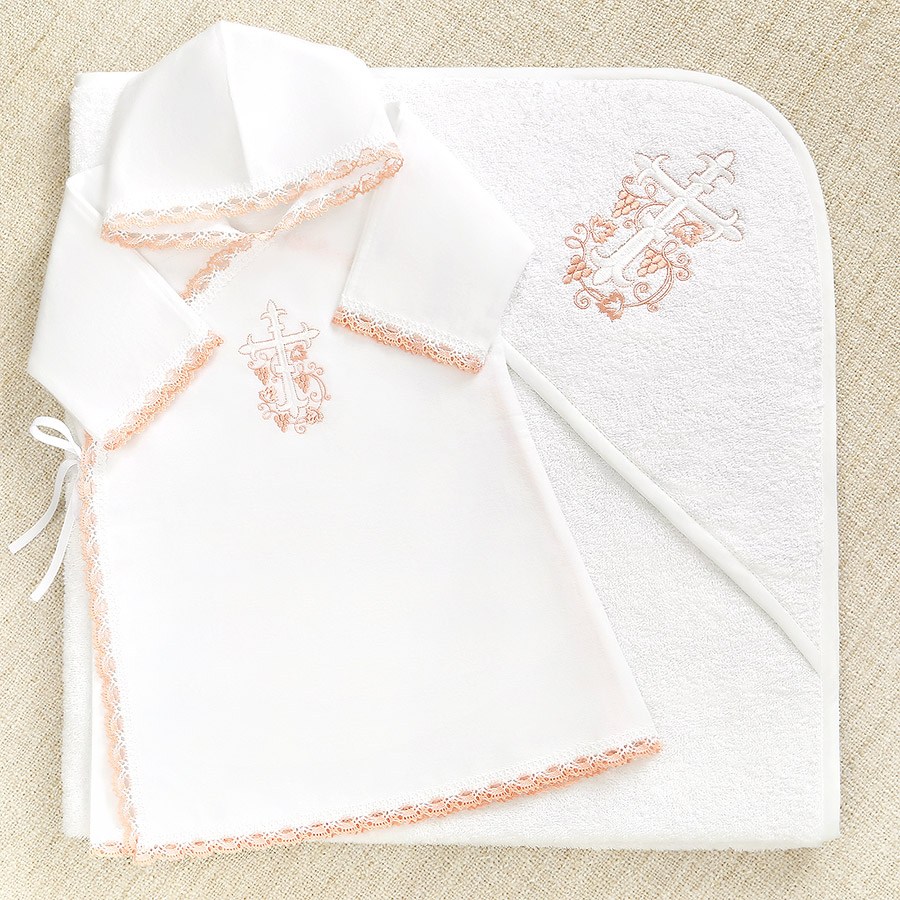 Фото товара "Крестильный набор "Розовый лучик" с полотенцем" при наведении