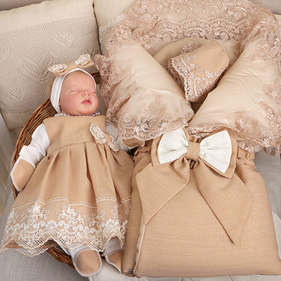 Комплект на выписку девочки "Люрекс" какао - миниатюра фотографии товара в каталоге ЛиноБамбино