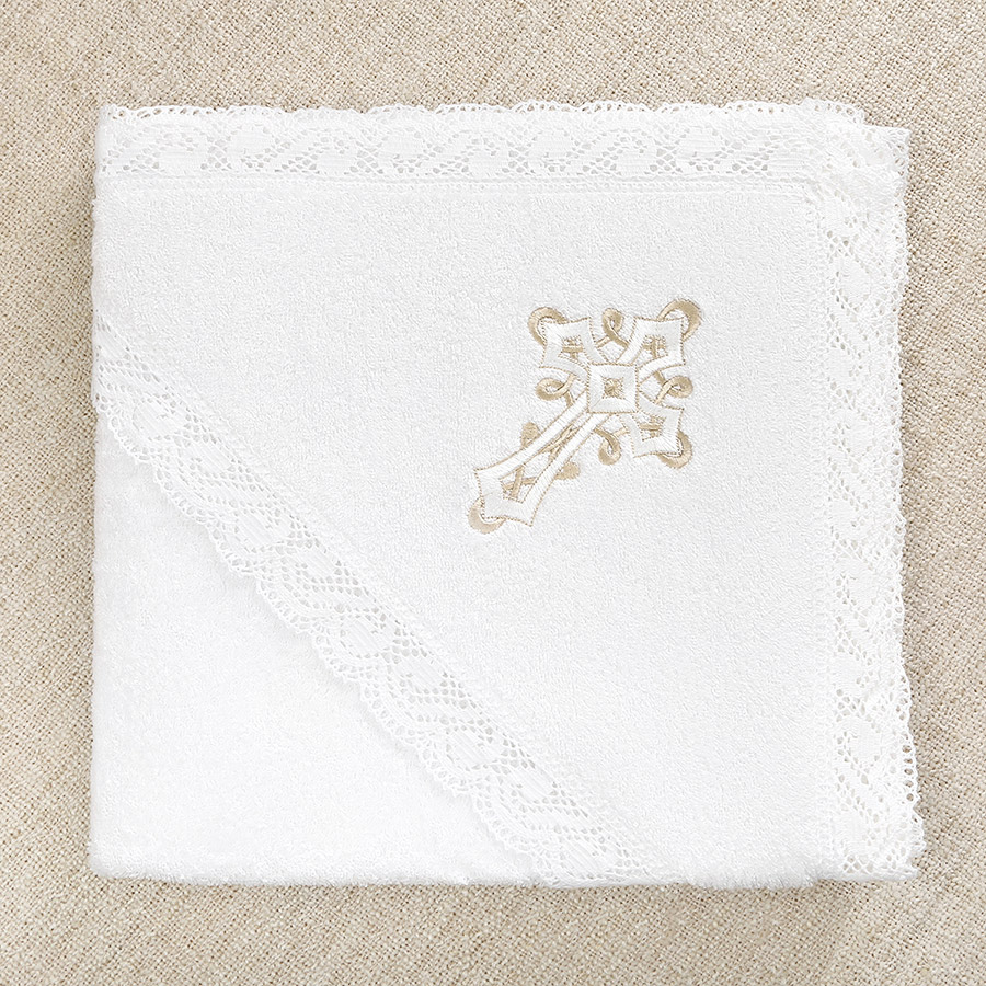 Полотенце с кружевом для крещения "Перышко" фото 2