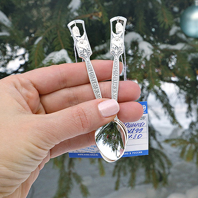 Серебряная ложка c колокольчиком для крестника/крестницы
