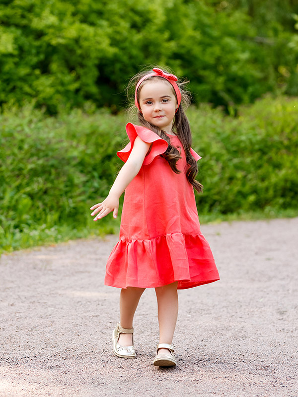 Платье Нимфа коралл лён фото 4