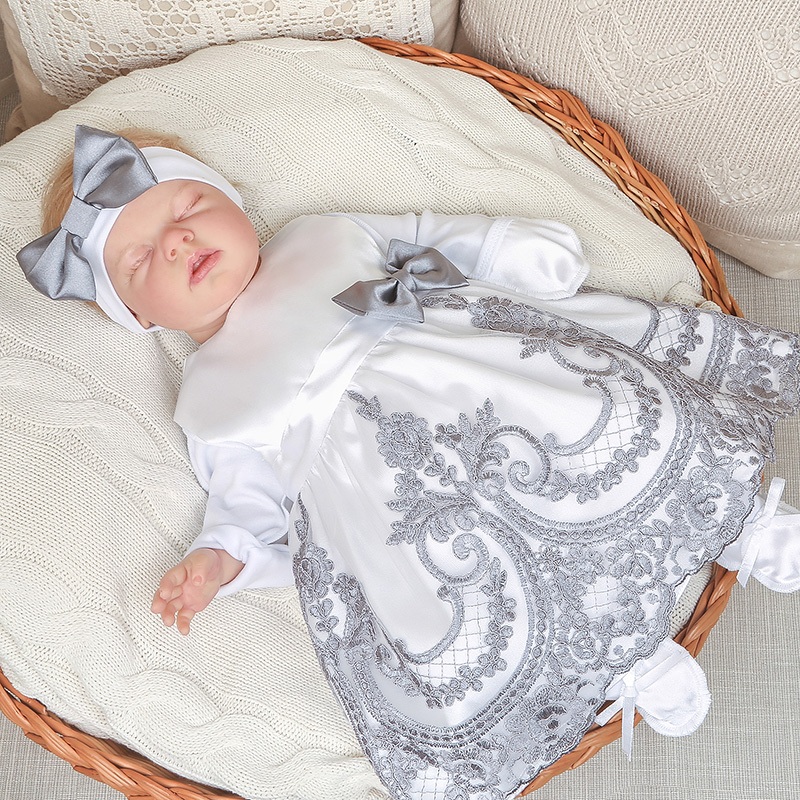 Комплект на выписку девочки "Самия" серо-белый фото 8