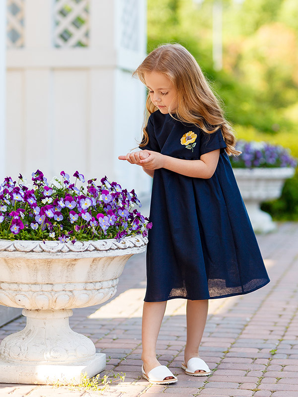 Платье Желтый мак темно-синее лён фото 1