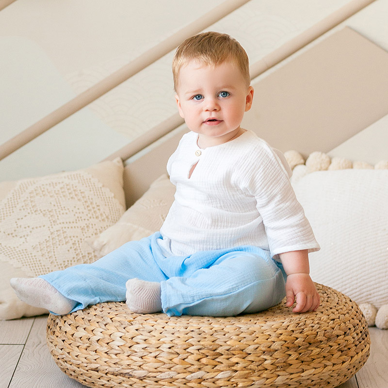 Костюмчик из муслина Дуэт молочно-голубой для мальчика фото 2