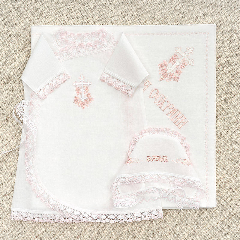 Крестильный комплект "Розовая лоза" для девочки с крыжмой фото 6