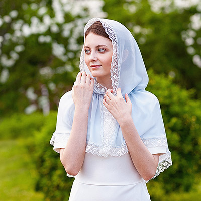 Платок с капюшоном "Голубка" для храма - фото из магазина ЛиноБамбино