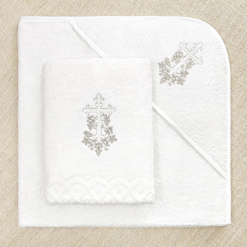 Махровое полотенце для крещения с уголком "Крестик с лозой" фото 7