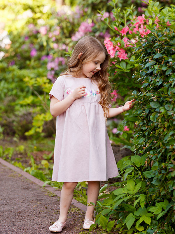 Платье Анютины глазки лён розовый нюд фото 1