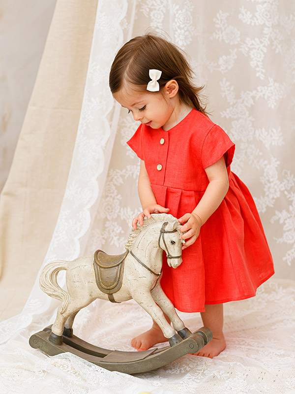 Льняное платье с шортами Милаша коралл фото 1