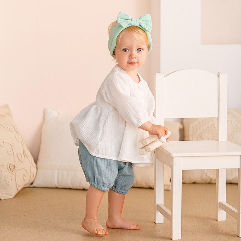 Костюмчик из муслина Дуэт цунами-молочный для девочки фото 4