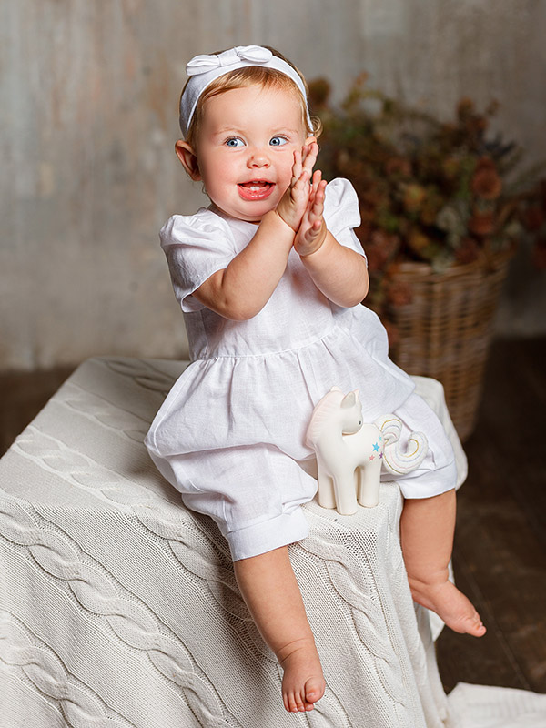 Льняной комбинезон Безе белый фото 5