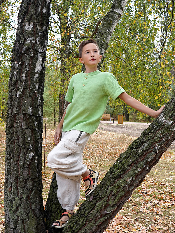 Рубашка для мальчика салатовый муслин фото 4